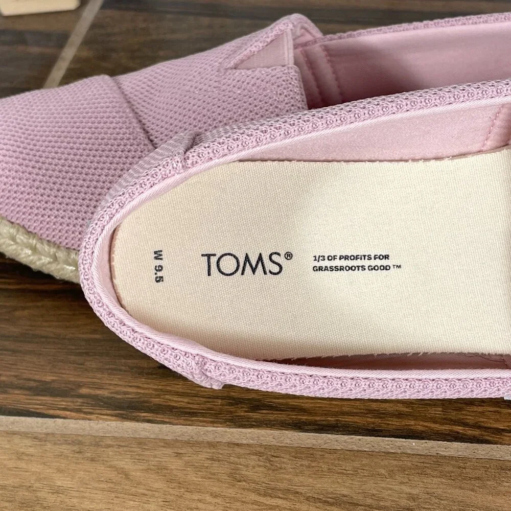 Toms Alpargata Rope Shoes Womens Size 9.5 Chalky Pink Repreve Knit Slip On Flat